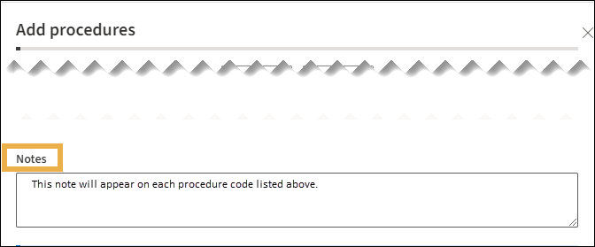 Add procedures screen with a yellow highlight box around Notes.